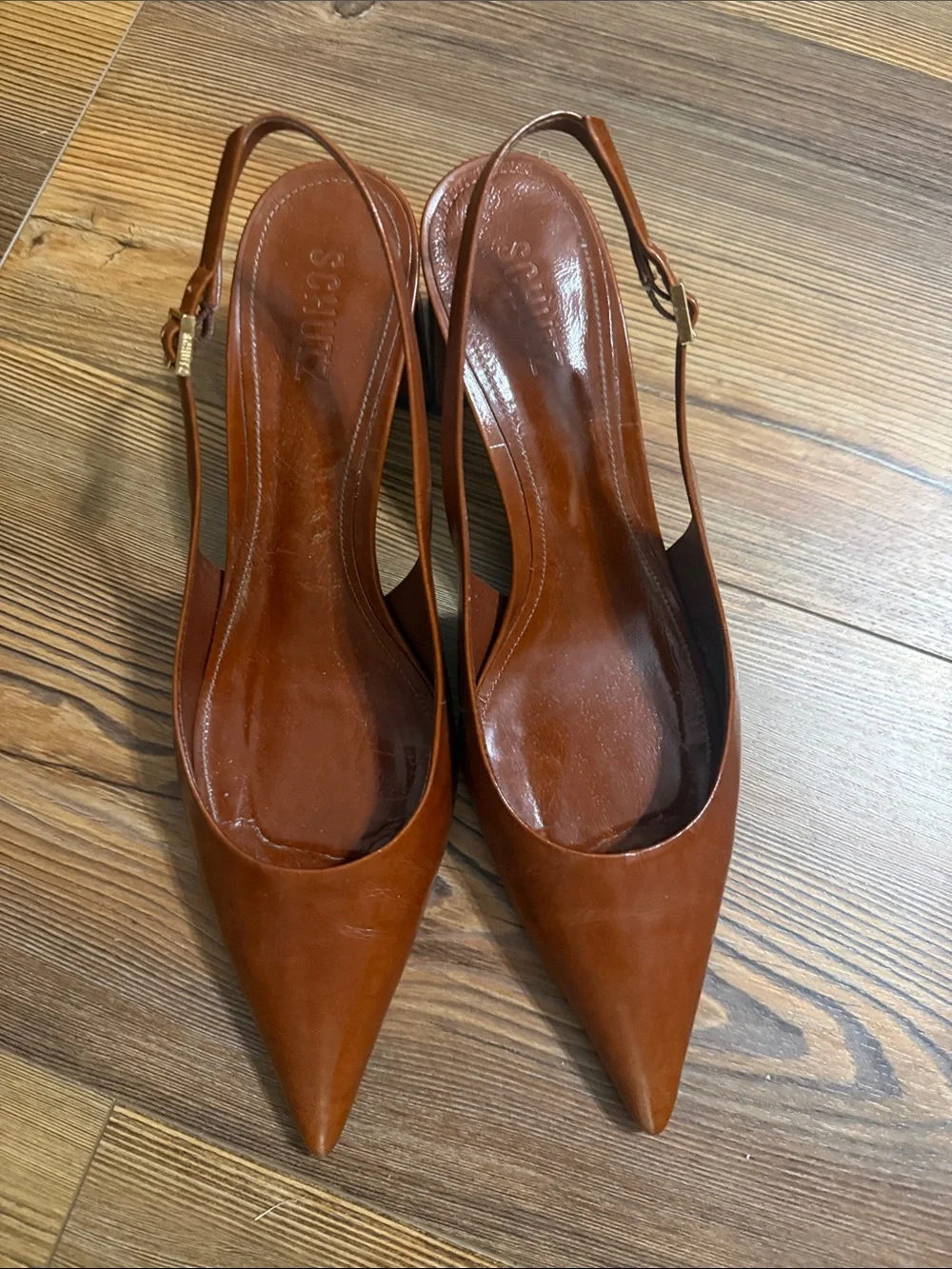 SCHUTZ Cognac Pointed Slingback Pumps